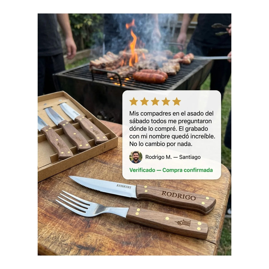 Set 8 Piezas Cuchillos + Tenedor Kangkawe Premium Cocina + Grabado Personalizado