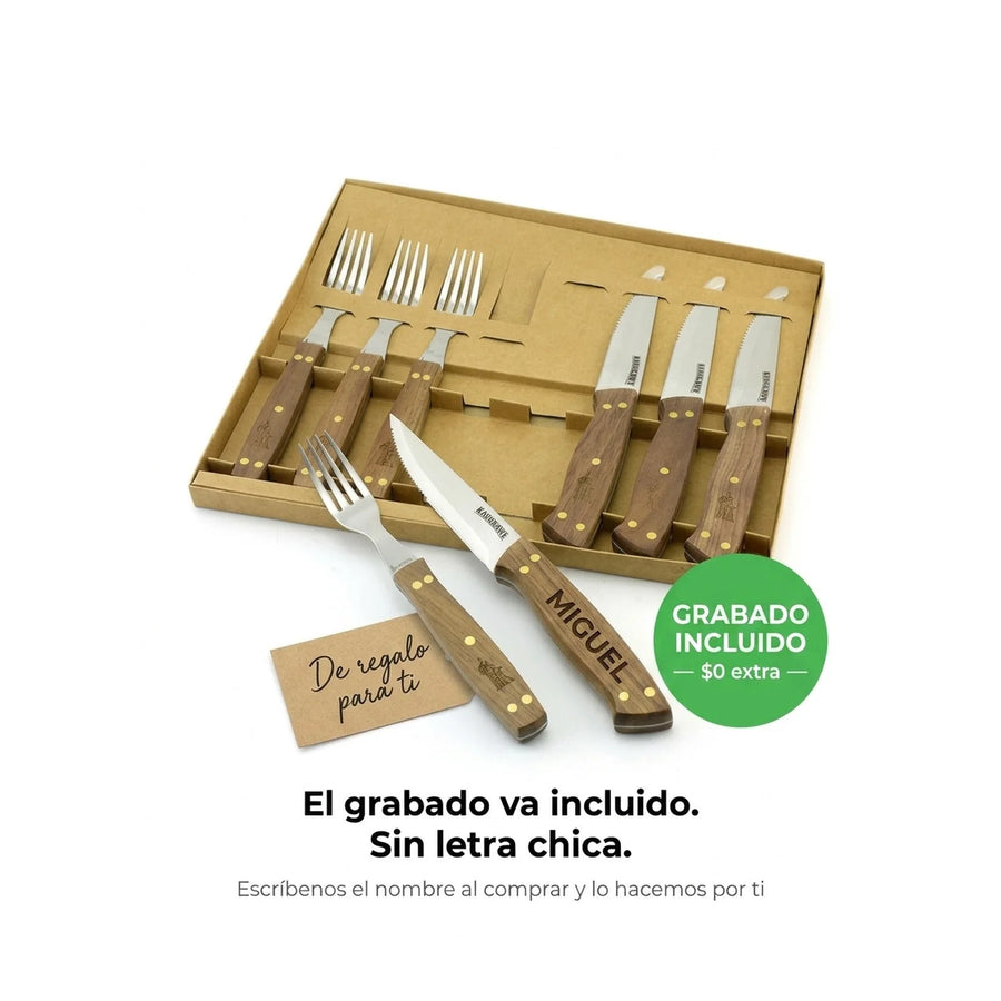 Set 8 Piezas Cuchillos + Tenedor Kangkawe Premium Cocina + Grabado Personalizado