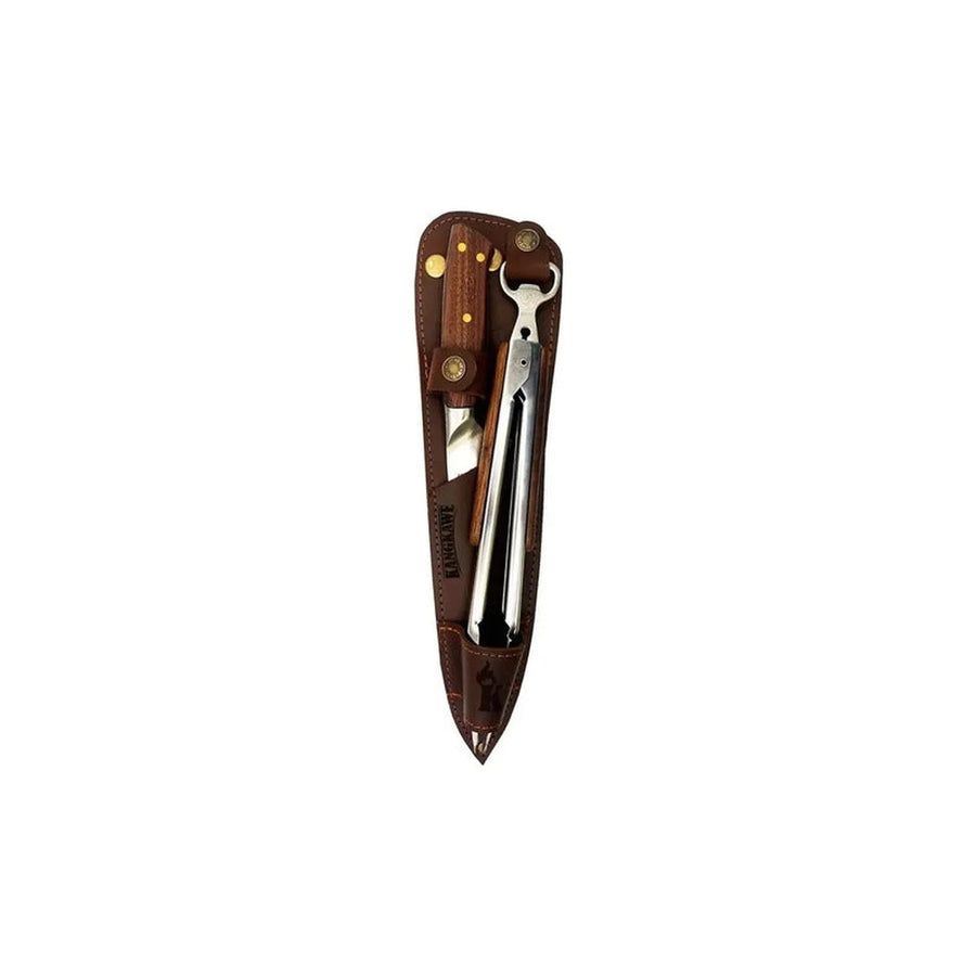 Set cuchillo Catemu y tenaza Kangkawe guardado en su funda de cuero