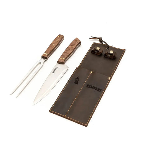 Set parrillero con funda de cuero Kangkawe completo con todas sus piezas