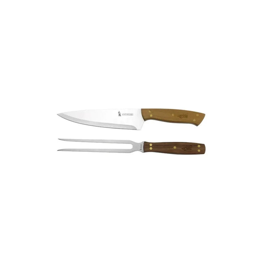 Set parrillero cuchillo y tenedor Kangkawe con funda de cuero, vista principal