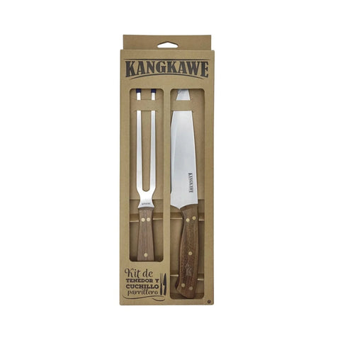 Set parrillero cuchillo y tenedor Kangkawe en su caja original