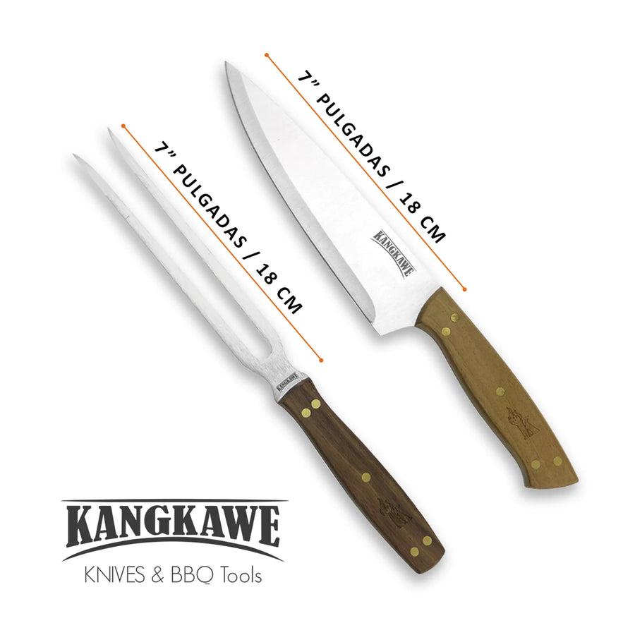 Medidas y dimensiones del set parrillero cuchillo y tenedor Kangkawe
