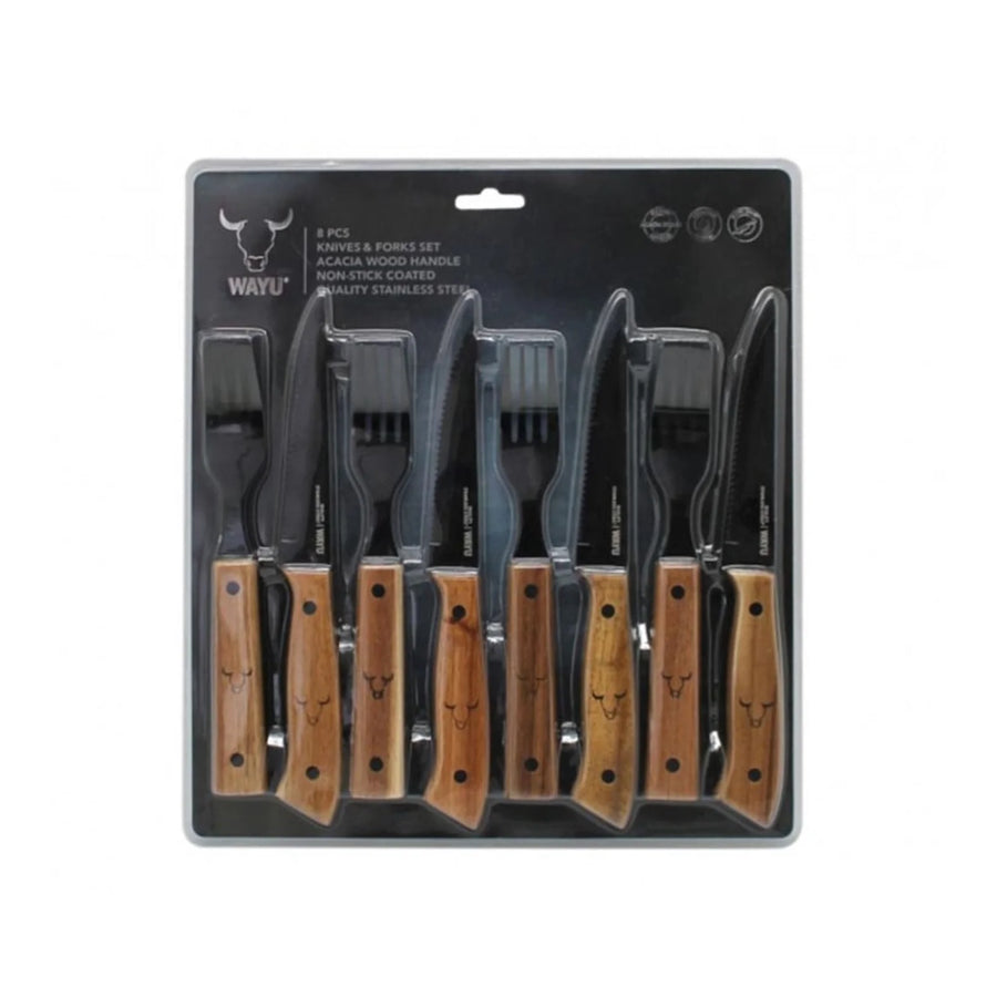 Set Cuchillos + Tenedores Para  8pcs Wayu Asados