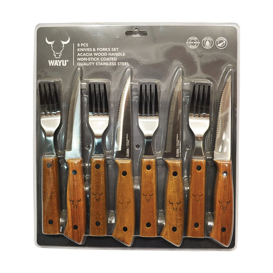 Set Cuchillos + Tenedores Para  8pcs Wayu Asados