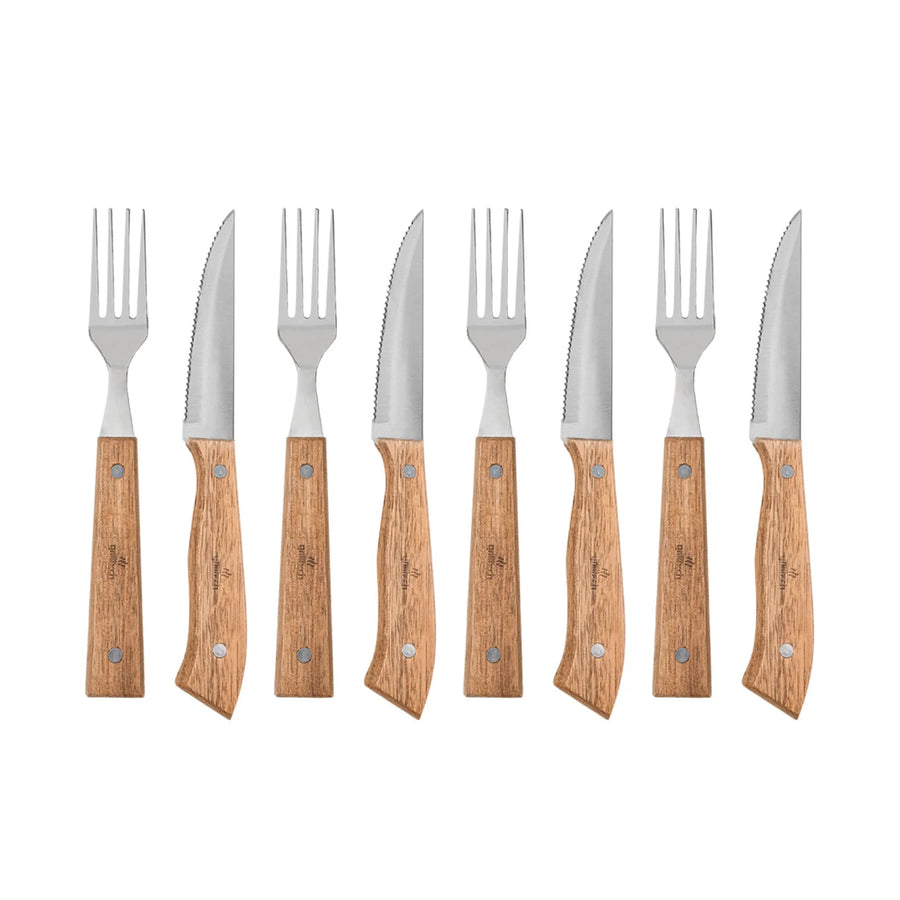 Set Cuchillos + Tenedores Para Asados 8 Piezas Grilltech + Grabado Personalizado