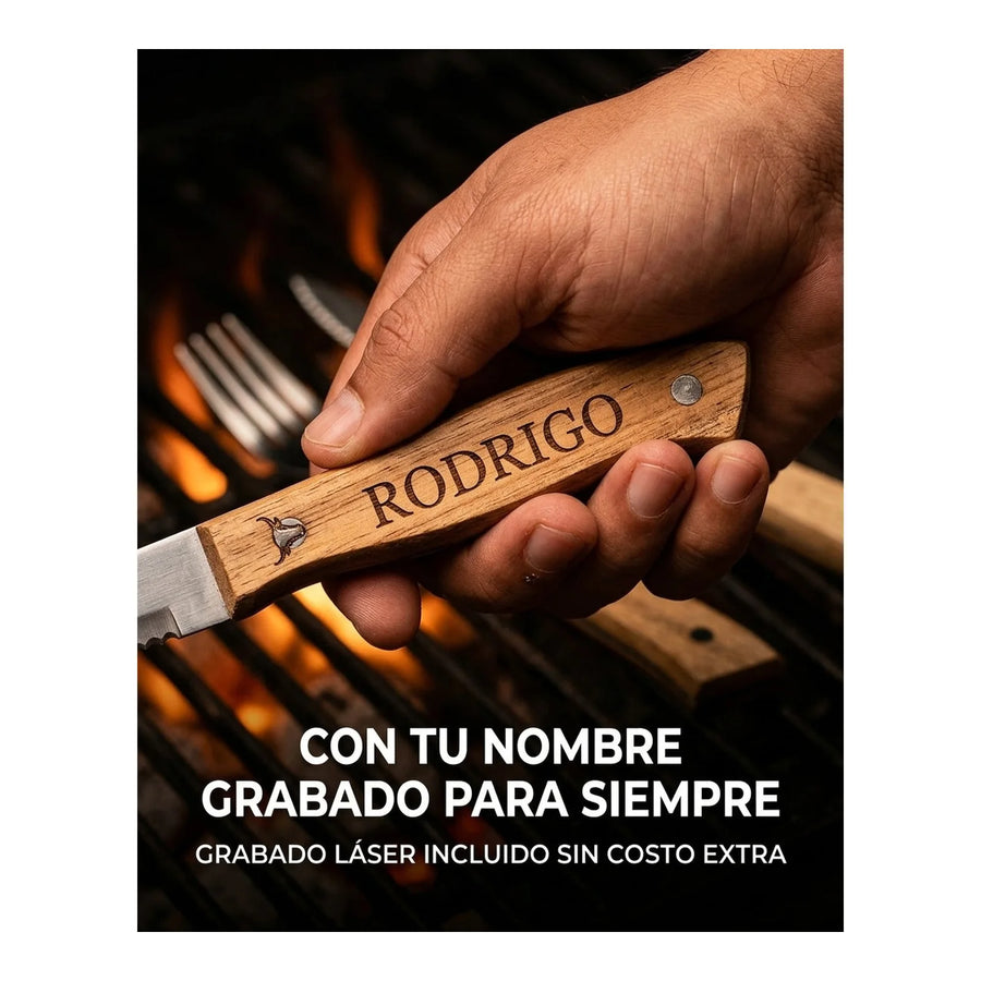 Set Cuchillos + Tenedores Para 8pcs Wayu Asados + Grabado Personalizado