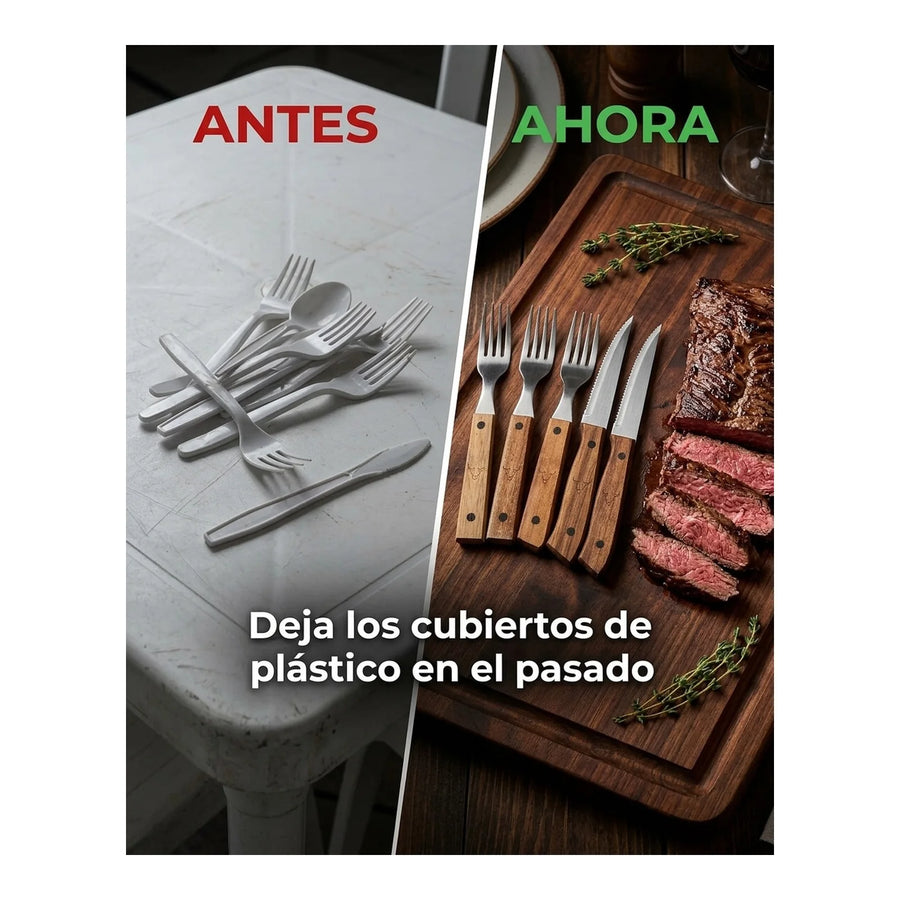 Set Cuchillos + Tenedores Para 8pcs Wayu Asados + Grabado Personalizado