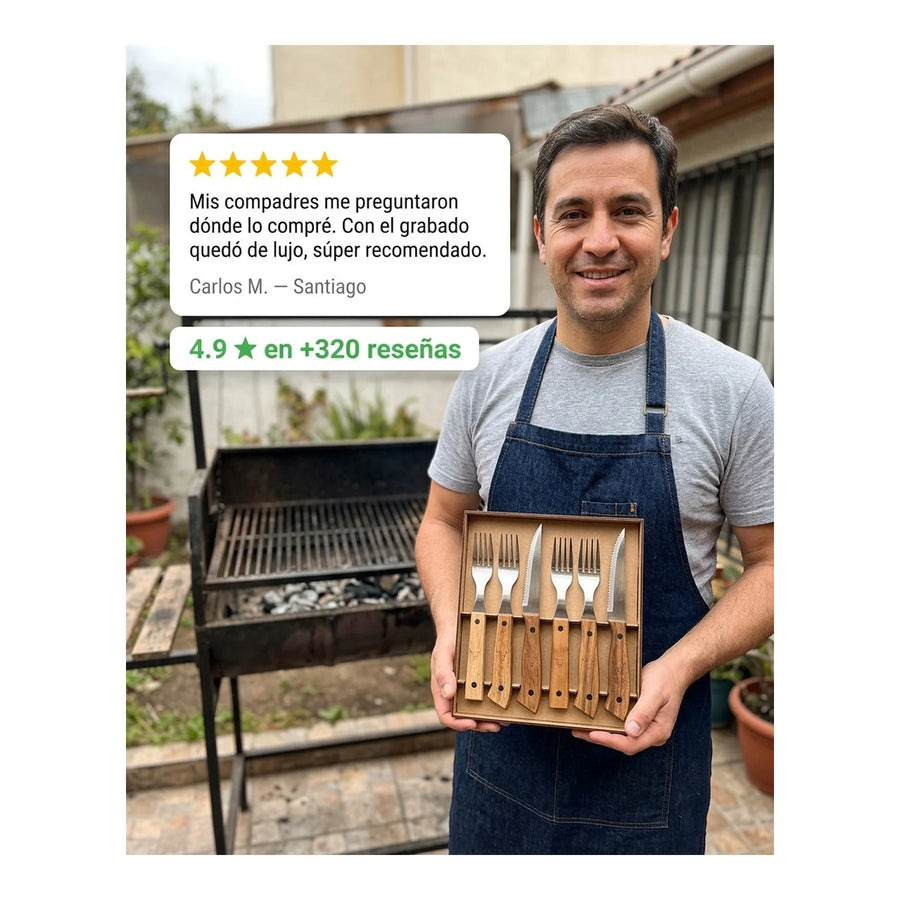 Set Cuchillos + Tenedores Para 8pcs Wayu Asados + Grabado Personalizado