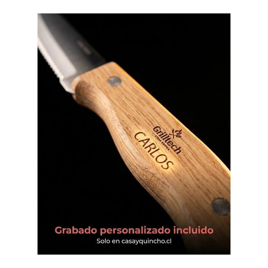 Set Cuchillos + Tenedores Para Asados 8 Piezas Grilltech + Grabado Personalizado