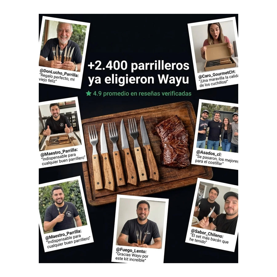 Set Cuchillos + Tenedores Para 8pcs Wayu Asados + Grabado Personalizado