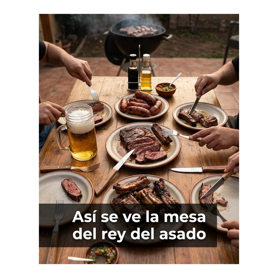 Set Cuchillos + Tenedores Para Asados 8 Piezas Grilltech + Grabado Personalizado
