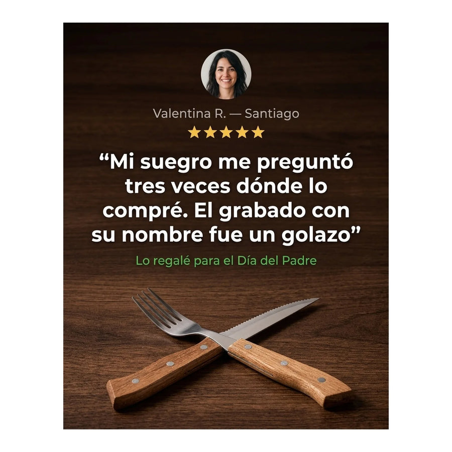Set Cuchillos + Tenedores Para Asados 8 Piezas Grilltech + Grabado Personalizado