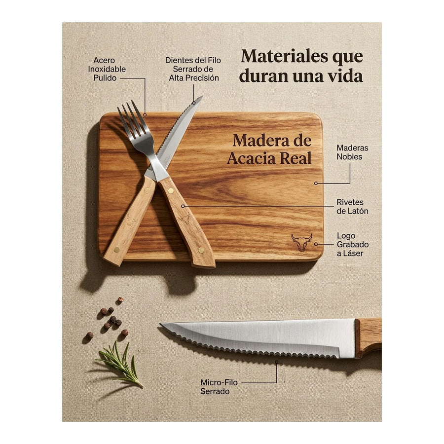 Set Cuchillos + Tenedores Para 8pcs Wayu Asados + Grabado Personalizado