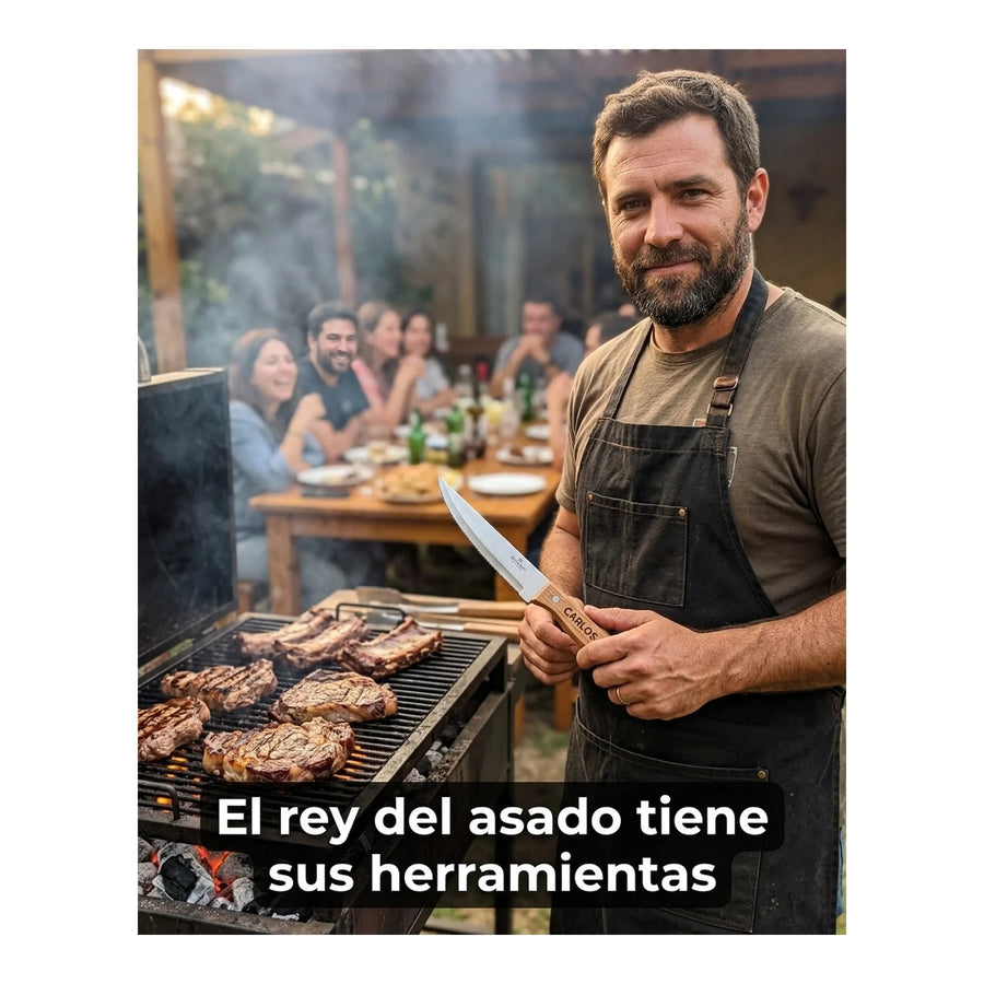 Set Cuchillos + Tenedores Para Asados 8 Piezas Grilltech + Grabado Personalizado