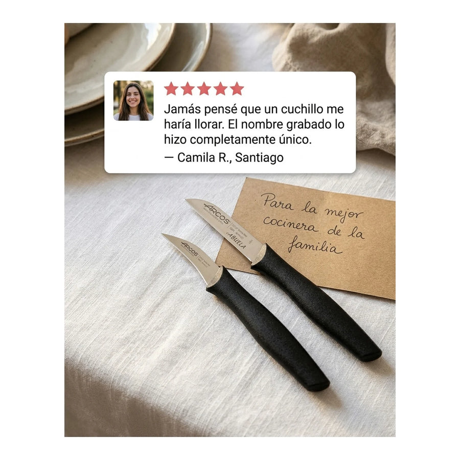 Set De 2 Cuchillos Mondadores Negro Arcos Cocina Premium + Grabado Personalizado