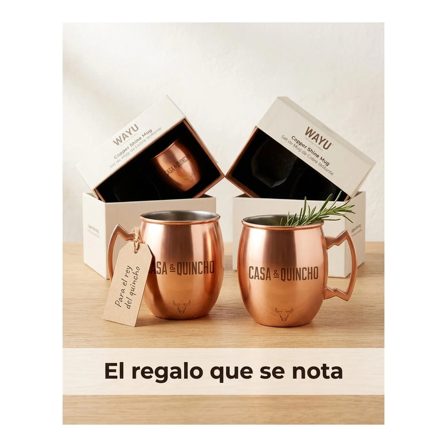 Set De 2 Mugs De Cobre Wayu Shine Tragos Moscow Mule Mojito + Grabado Personalizado