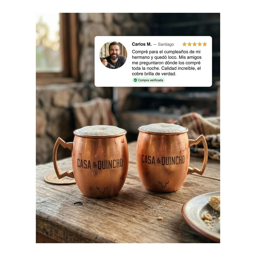 Set De 2 Mugs De Cobre Wayu Shine Tragos Moscow Mule Mojito + Grabado Personalizado