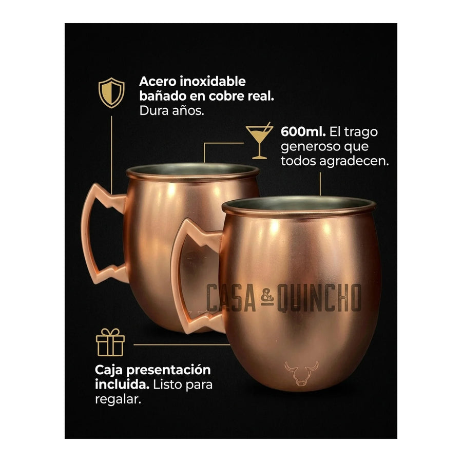Set De 2 Mugs De Cobre Wayu Shine Tragos Moscow Mule Mojito + Grabado Personalizado