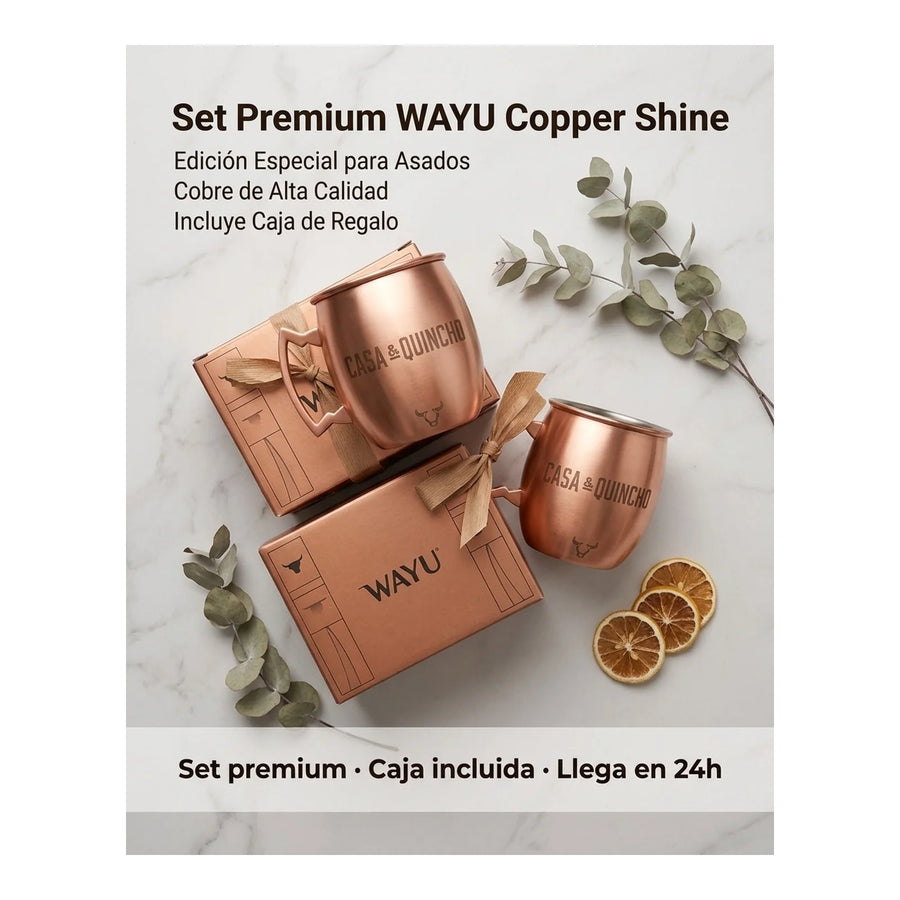 Set De 2 Mugs De Cobre Wayu Shine Tragos Moscow Mule Mojito + Grabado Personalizado