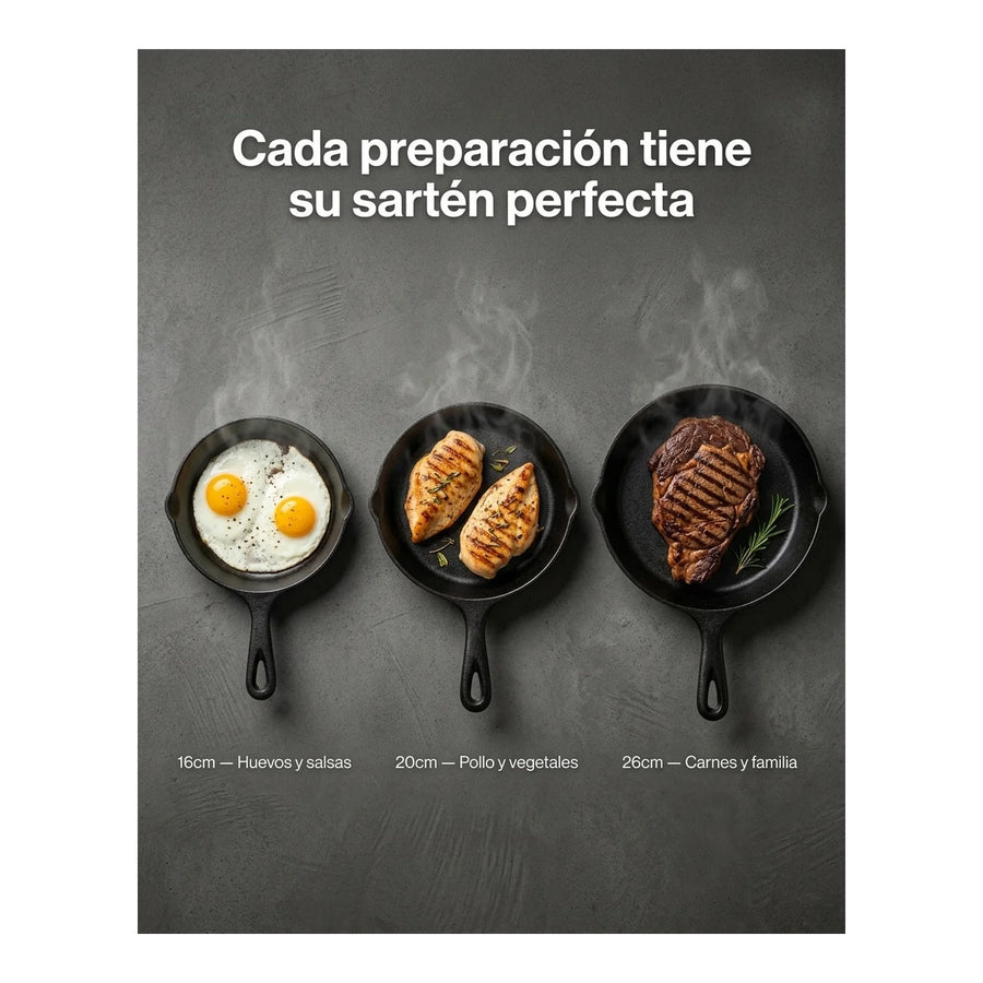 Set De 3 Sartenes Hierro 16 - 20 Y 26cm