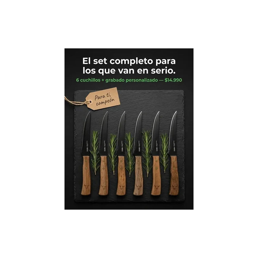 Set De 6 Cuchillos Wayu + Grabado Personalizado