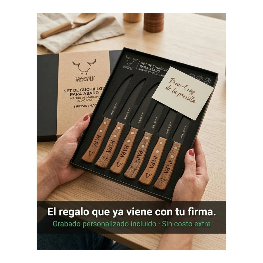 Set De 6 Cuchillos Wayu + Grabado Personalizado