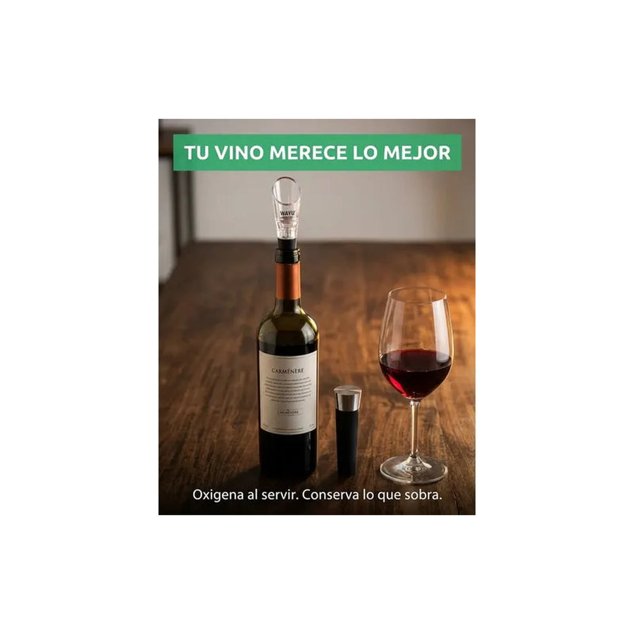 Set De Aireador + Tapón Vino Wayu Premium Cocina Asado Bbq