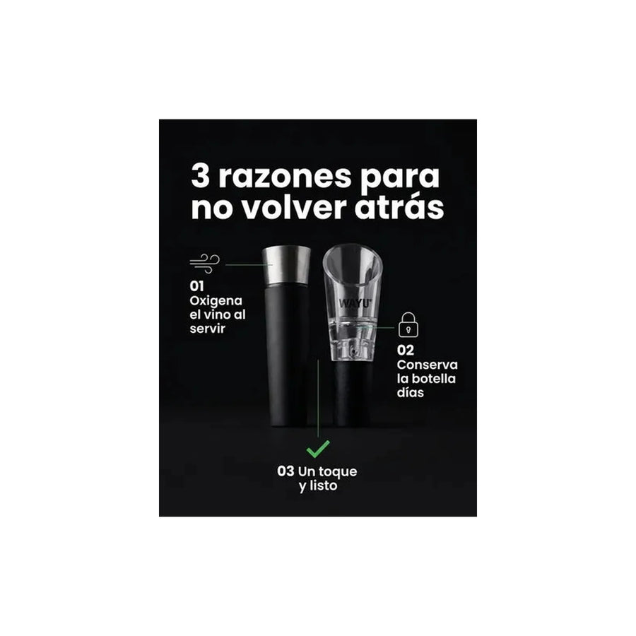 Set De Aireador + Tapón Vino Wayu Premium Cocina Asado Bbq