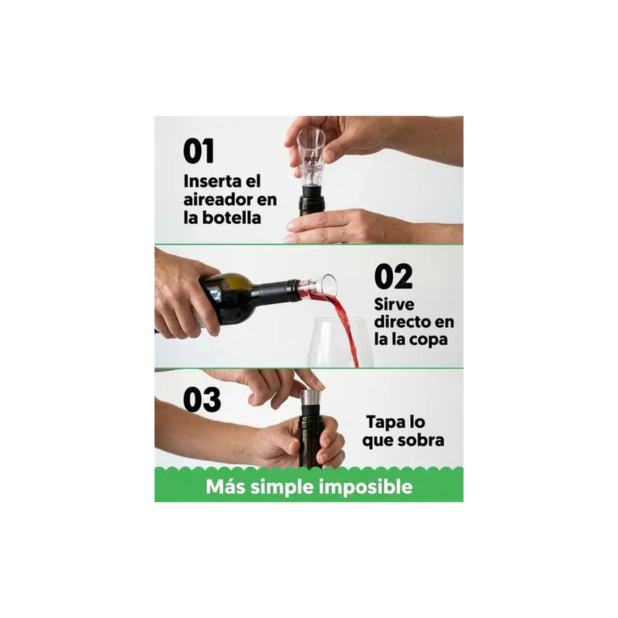 Set De Aireador + Tapón Vino Wayu Premium Cocina Asado Bbq
