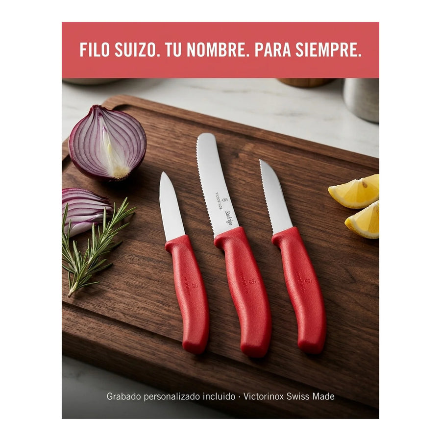 Set De Cuchillos De Verduras Rojo Victorinox 6.7111.3 + Grabado Personalizado