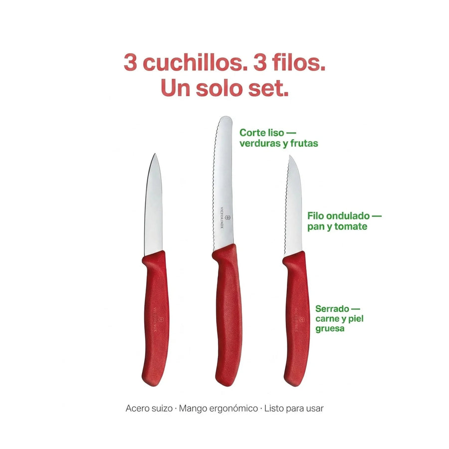 Set De Cuchillos De Verduras Rojo Victorinox 6.7111.3 + Grabado Personalizado