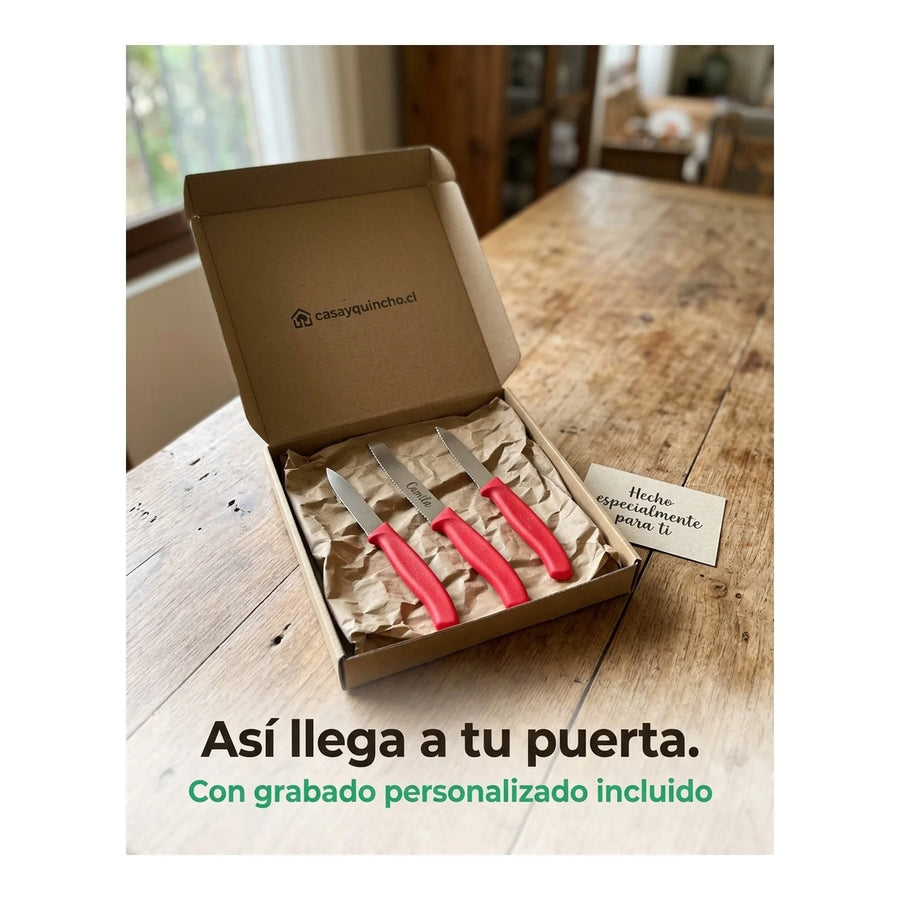 Set De Cuchillos De Verduras Rojo Victorinox 6.7111.3 + Grabado Personalizado