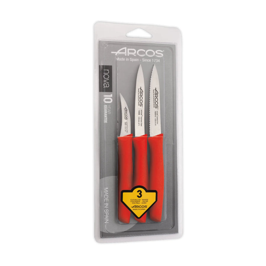 Set De Cuchillos Mondadores Cocina Arcos Premium Rojo