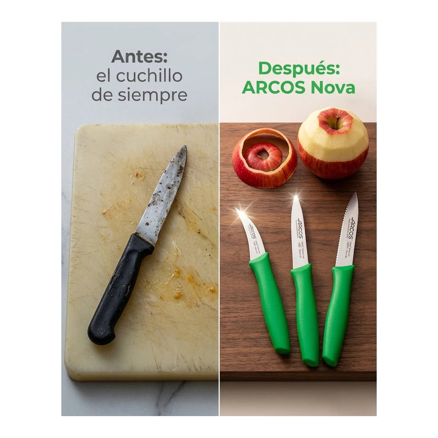 Set De Cuchillos Mondadores Cocina Arcos Premium Verde + Grabado Personalizado