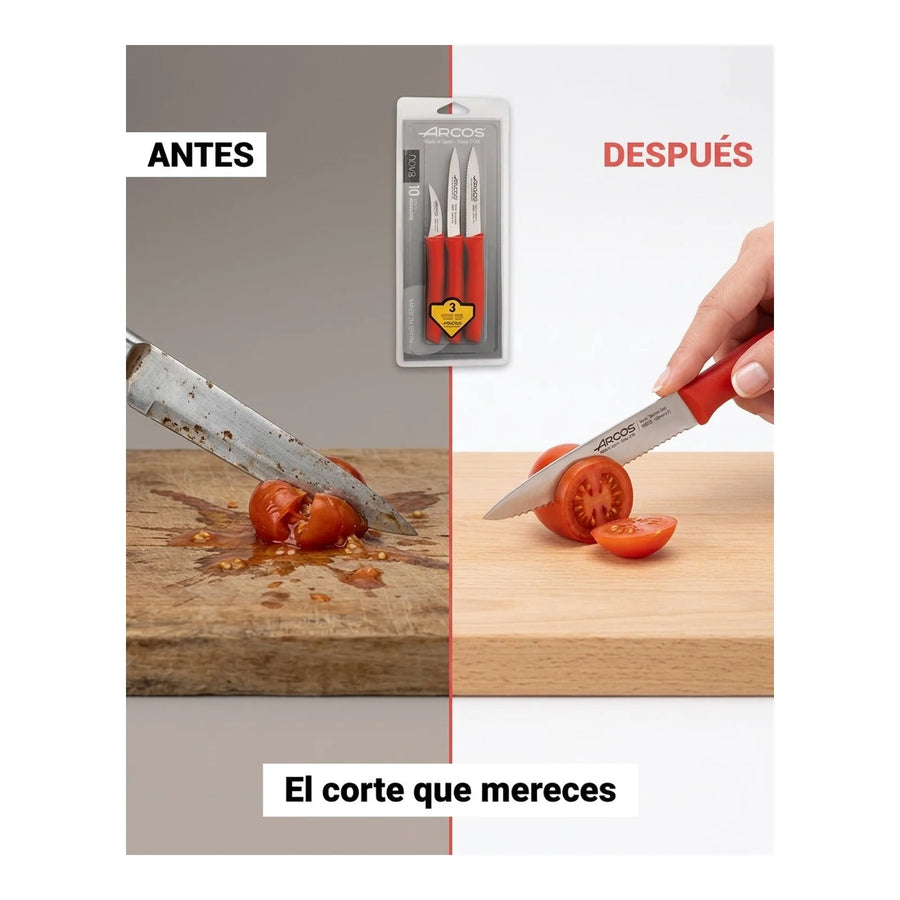 Set De Cuchillos Mondadores Cocina Arcos Premium Rojo + Grabado Personalizado
