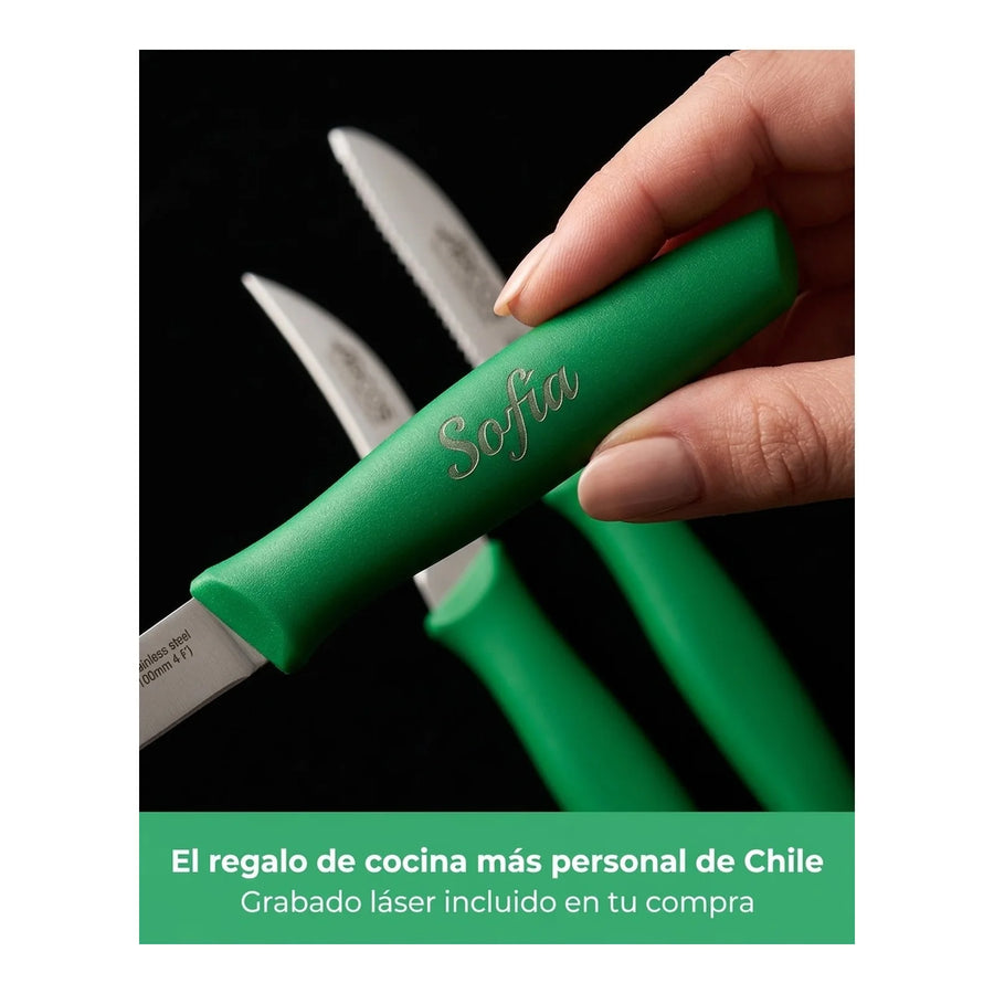 Set De Cuchillos Mondadores Cocina Arcos Premium Verde + Grabado Personalizado
