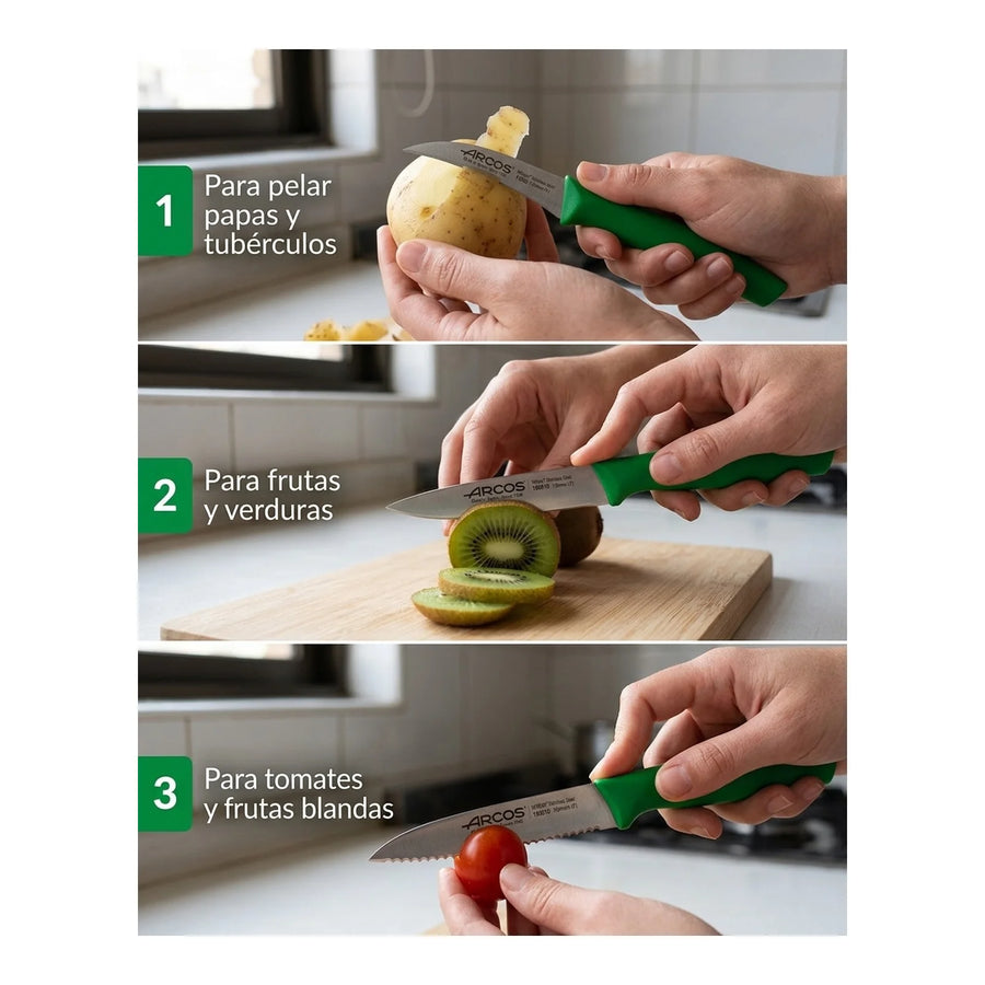 Set De Cuchillos Mondadores Cocina Arcos Premium Verde + Grabado Personalizado