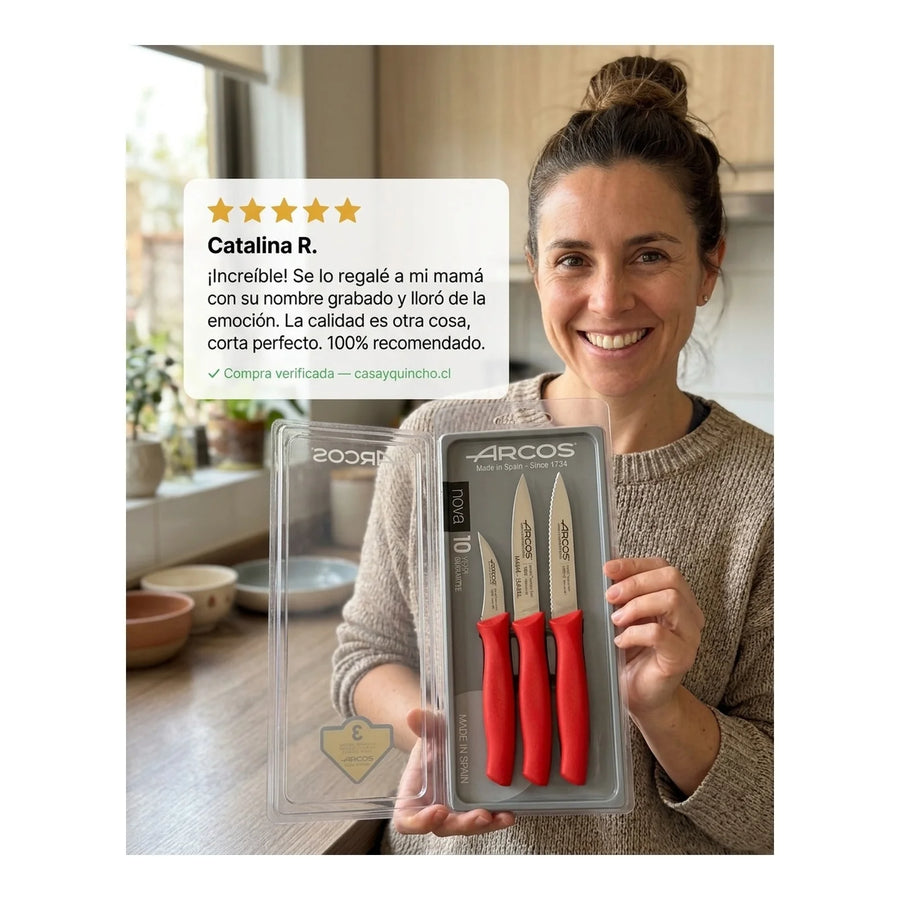 Set De Cuchillos Mondadores Cocina Arcos Premium Rojo + Grabado Personalizado