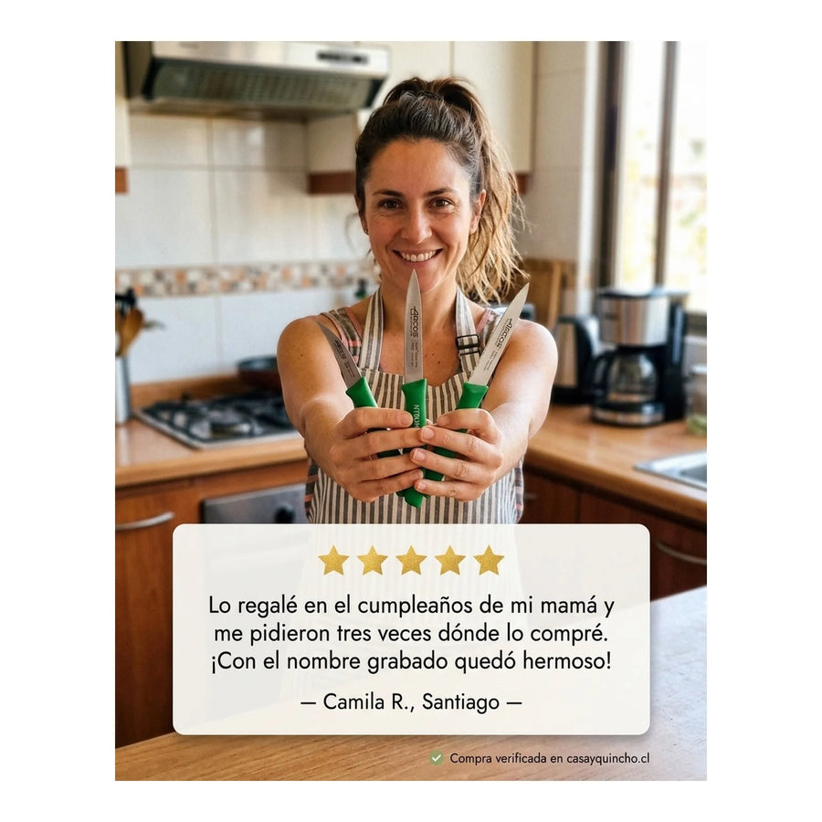 Set De Cuchillos Mondadores Cocina Arcos Premium Verde + Grabado Personalizado