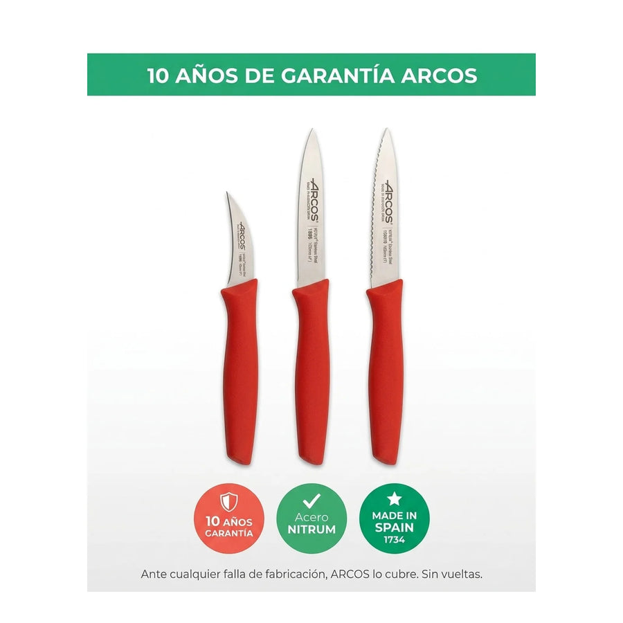 Set De Cuchillos Mondadores Cocina Arcos Premium Rojo + Grabado Personalizado