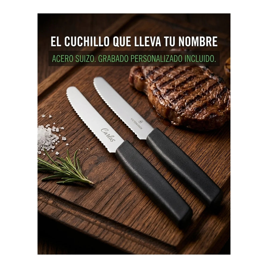 Set De Cuchillos Para Carne Victorinox Negro 6.9003.11wb + Grabado Personalizado