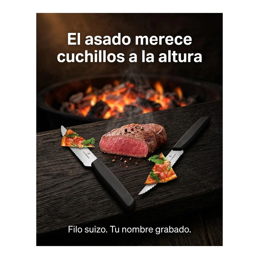 Set De Cuchillos Para Carne Victorinox Negro 6.9003.12wb + Grabado Personalizado