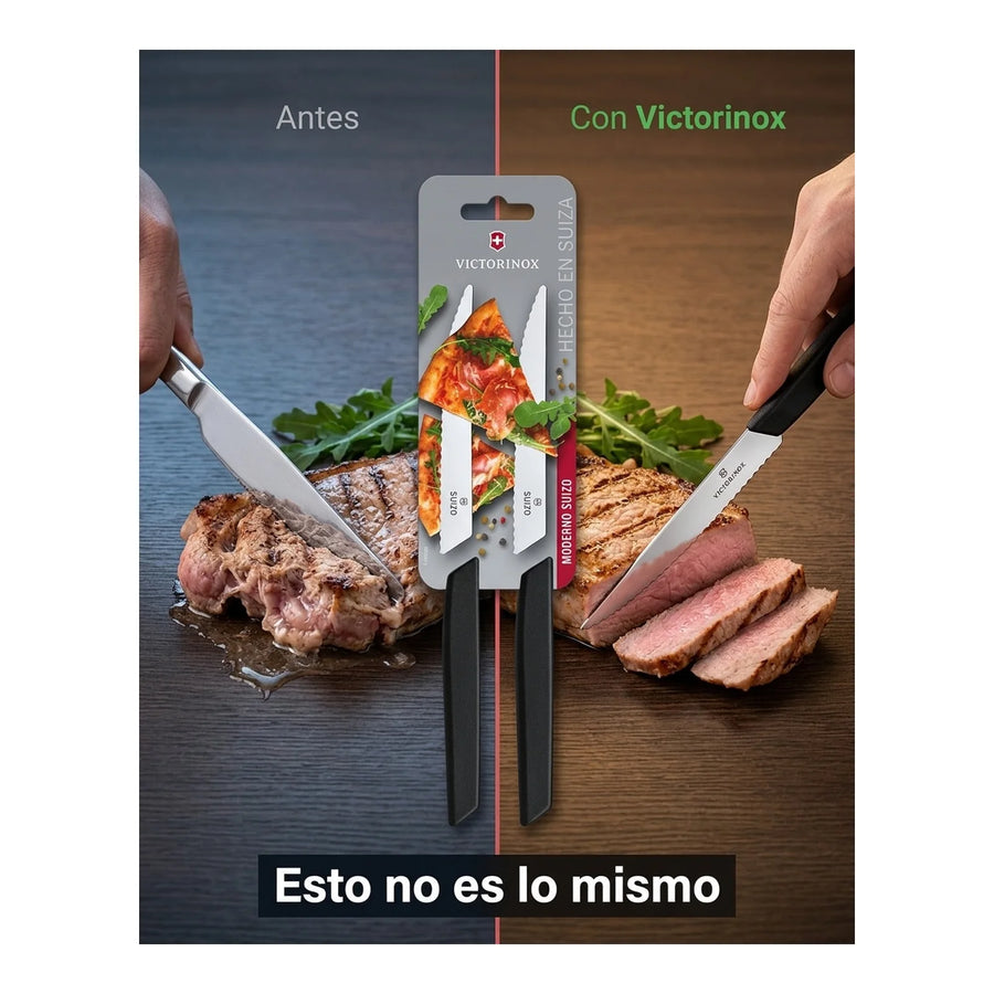 Set De Cuchillos Para Carne Victorinox Negro 6.9003.12wb + Grabado Personalizado