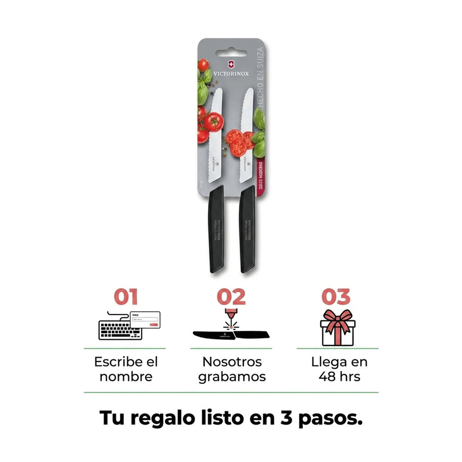 Set De Cuchillos Para Carne Victorinox Negro 6.9003.11wb + Grabado Personalizado