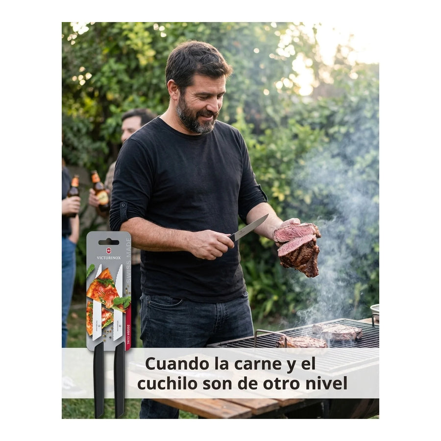 Set De Cuchillos Para Carne Victorinox Negro 6.9003.12wb + Grabado Personalizado