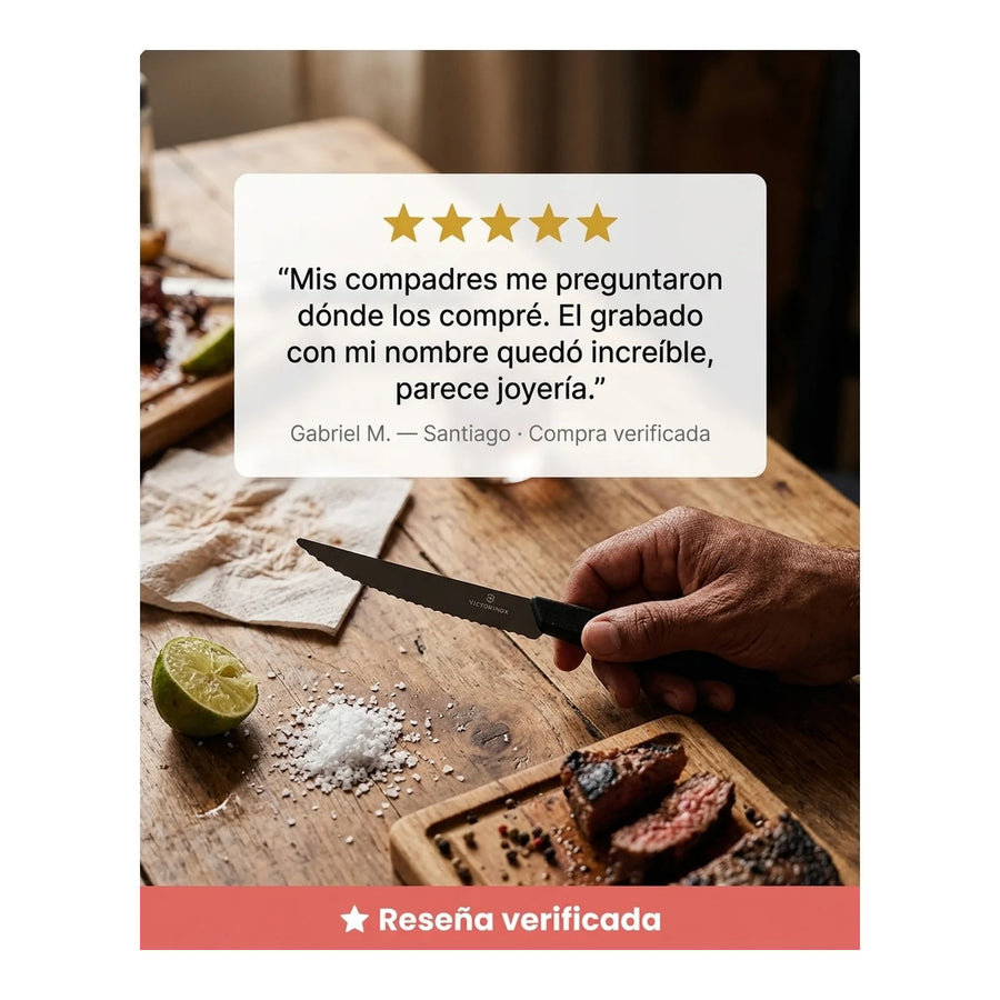 Set De Cuchillos Para Carne Victorinox Negro 6.9003.12wb + Grabado Personalizado