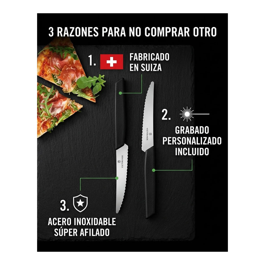 Set De Cuchillos Para Carne Victorinox Negro 6.9003.12wb + Grabado Personalizado
