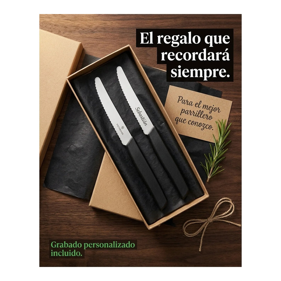 Set De Cuchillos Para Carne Victorinox Negro 6.9003.11wb + Grabado Personalizado