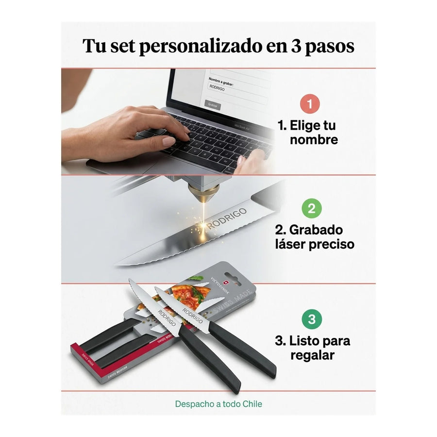 Set De Cuchillos Para Carne Victorinox Negro 6.9003.12wb + Grabado Personalizado